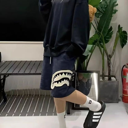 Men Casual Shorts Patch Pattern Tie-dye Loose Sporty Elastic Drawstring High Street Shorts Unisex Hip Hop Distressed Bottoms 3xl