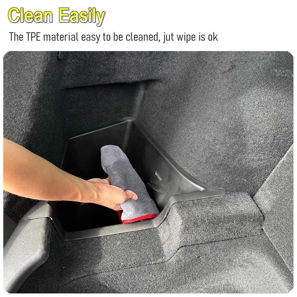 For 2025 2026 Tesla Model Y Juniper Rear Trunk Side Storage Box Trunk Bins Flocking or TPE Cover Trunk Organizer Mats Accessorie