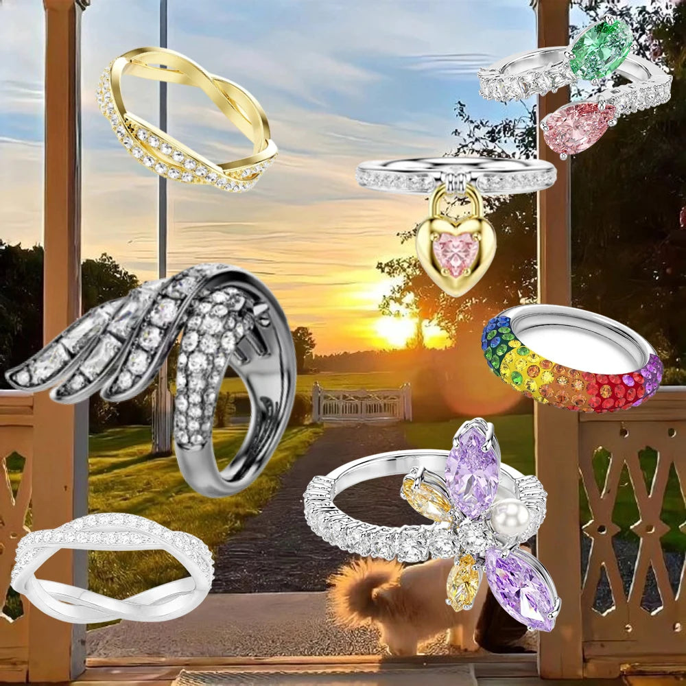 New Cross Diamond Fashion Color Crystal Mixed Cut Open Ring