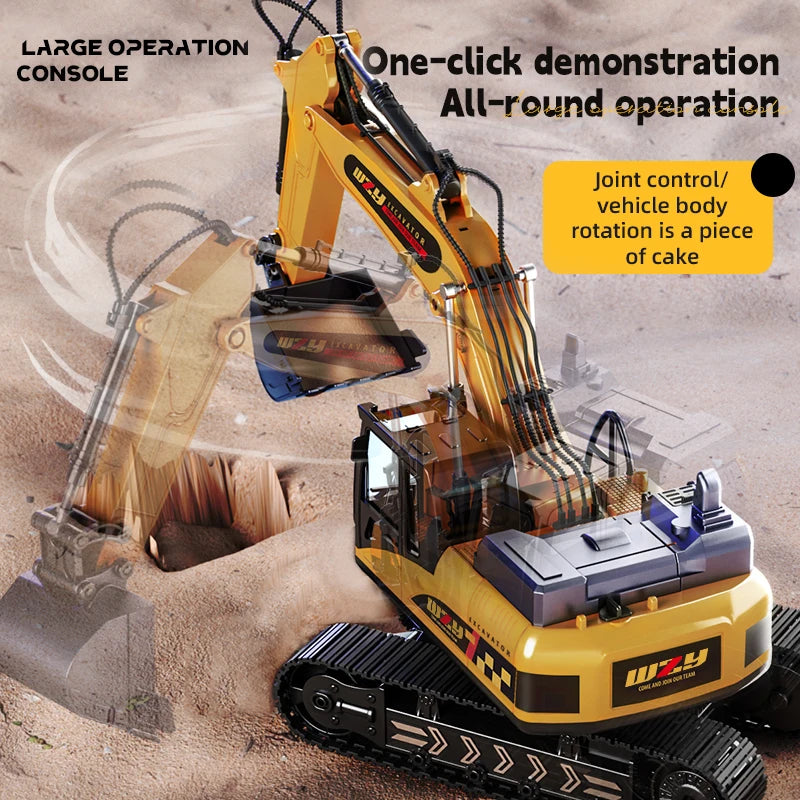 RC Excavator Truck Alloy 12/13/15CH  Engineering Vehicle Sound Spray Lighting 680 Rotation Car Kids Toys for Boys Christmas Gift