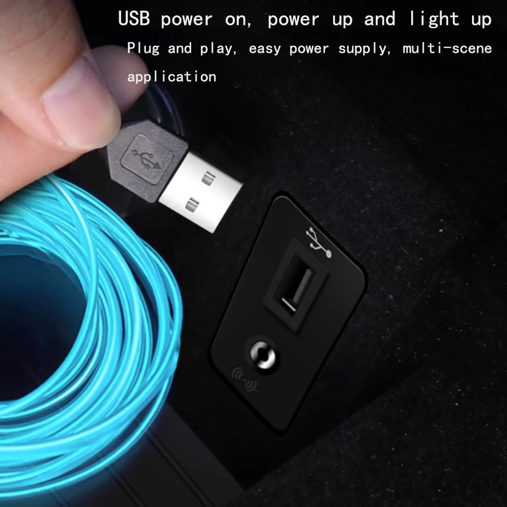 5V DIY LED Strip Car Interior Atmosphere Lighting Flexible Light Line Tube With USB Auto Decoration Ambient Lamp 1M/2M/3M/5M2026