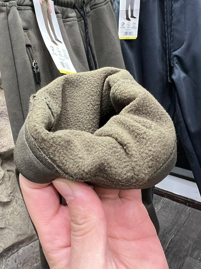 Thickened Fleece Lined Knitted Work Trousers Quick Dry Warm Elastic Outdoor Casual Multi Pockets Men's Autumn Winter Long Pants