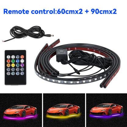 Car Underbody Light Decorative Lamp Neon LED RGB Car Underglow Bottom Light Remote/APP Control Flexible Waterproof LED Strip