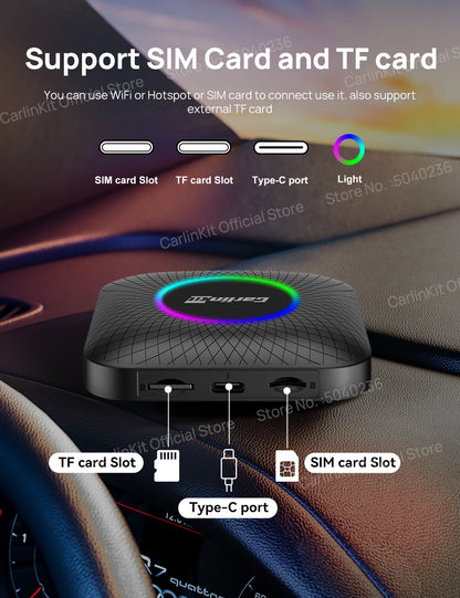 2026 CarlinKit CarPlay AI Box Android 13.0 QCM6225 8-Core Android Auto Wireless CarPlay Adapter 2.4+5GGPS 64G 128G FOTA Upgrade