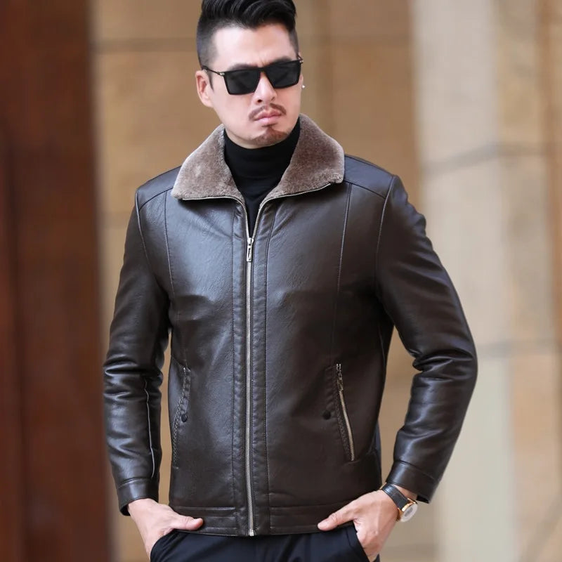 YX-225 Genuine Leather Jacket Men's Fur All-in-One Casual Thickening Plus Fleece Sheepskin Plus Fertilizer Plus Size Winter