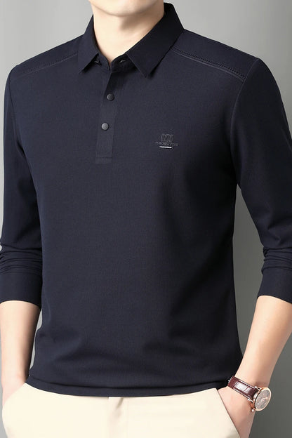 2025 New High End Long Sleeved T-shirt for Men Autumn Edition Flip Collar Thin Polo Shirt Business and Leisure Bottom Shirt