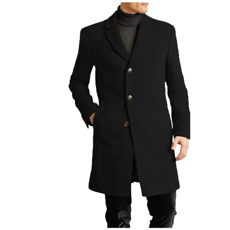 Men's Coat Lined Autumn Winter New Jackets Man Long Clothes Jacket England British Style Wool  Lapel Outerwear EU Size M-XXL