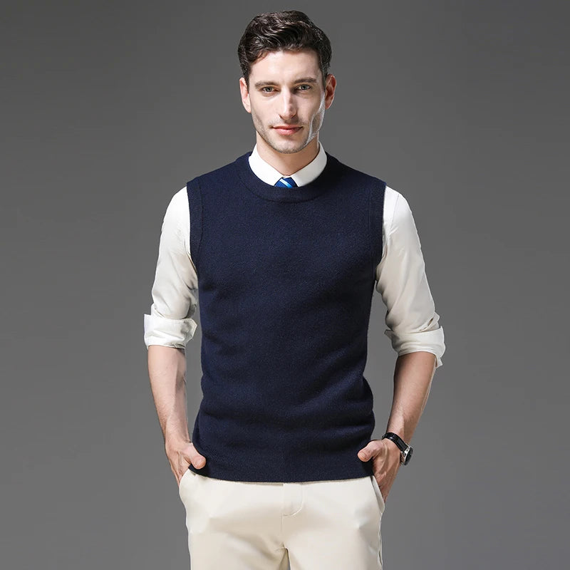 Top Grade Thick Anti-Pilling New Oneck Brand Business Casual Fashion Men Knit Pullover Sweater Vest Autum Winter Sleeveless