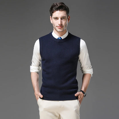 Top Grade Thick Anti-Pilling New Oneck Brand Business Casual Fashion Men Knit Pullover Sweater Vest Autum Winter Sleeveless
