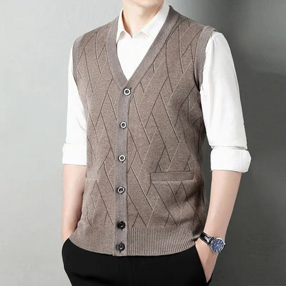 2025 Autumn Winter Men's Knitted Cardigan Vest Thickened Shawl Collar Button Casual Knitwear Stylish Korean Outdoor