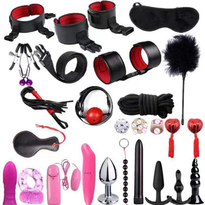 Sexy BDSM Leather Plush Bundle Set, Exotic Sex Toy, Gear Collar, Hip, Oral Erotic Bundle, Eye Mask, Whipping Nipple Clip