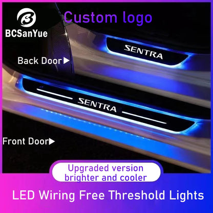 Customized Car Door Sill Light Logo for Nissan Sentra Projector Lamp USB Power Moving LED Welcome Pedal Car Scuff Plate Pedal
