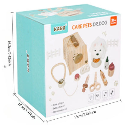 Wooden Pet Doctor Kit Kids Pretend Medical Role Play Educational Toy For Toddlers