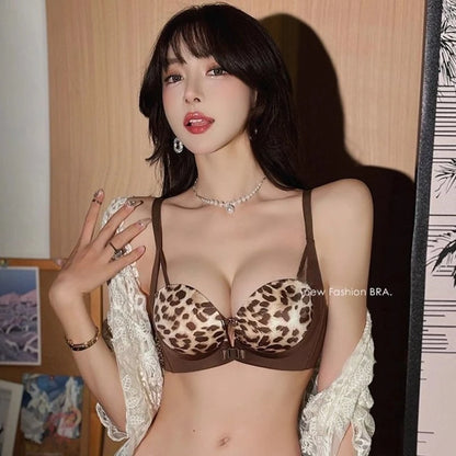 Sexy Leopard Print Bralette Front Button Wireless Padded Bra Seamless Comfort Small Chest Lingerie Set Australia Free Shipping