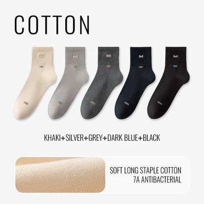 MiiOW 100% Pure Cotton Socks Men Business Dress Long Sock Black White Antibacterial Anti Odor Crew Socks Breathable Sport Sock