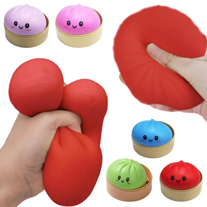 Fun Dumpling Stress Balls Reusable Simulation Bun with Steamer Low Rebound Decompression Toys Dough Ball Home Decoration Gifts