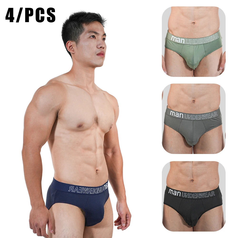4pcs Mens Briefs Underpants Loose Plus Size Briefs Mid Waist Black Gray Sports Underwear Heavyweight Boys Breathable Panties 6XL