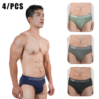4pcs Mens Briefs Underpants Loose Plus Size Briefs Mid Waist Black Gray Sports Underwear Heavyweight Boys Breathable Panties 6XL