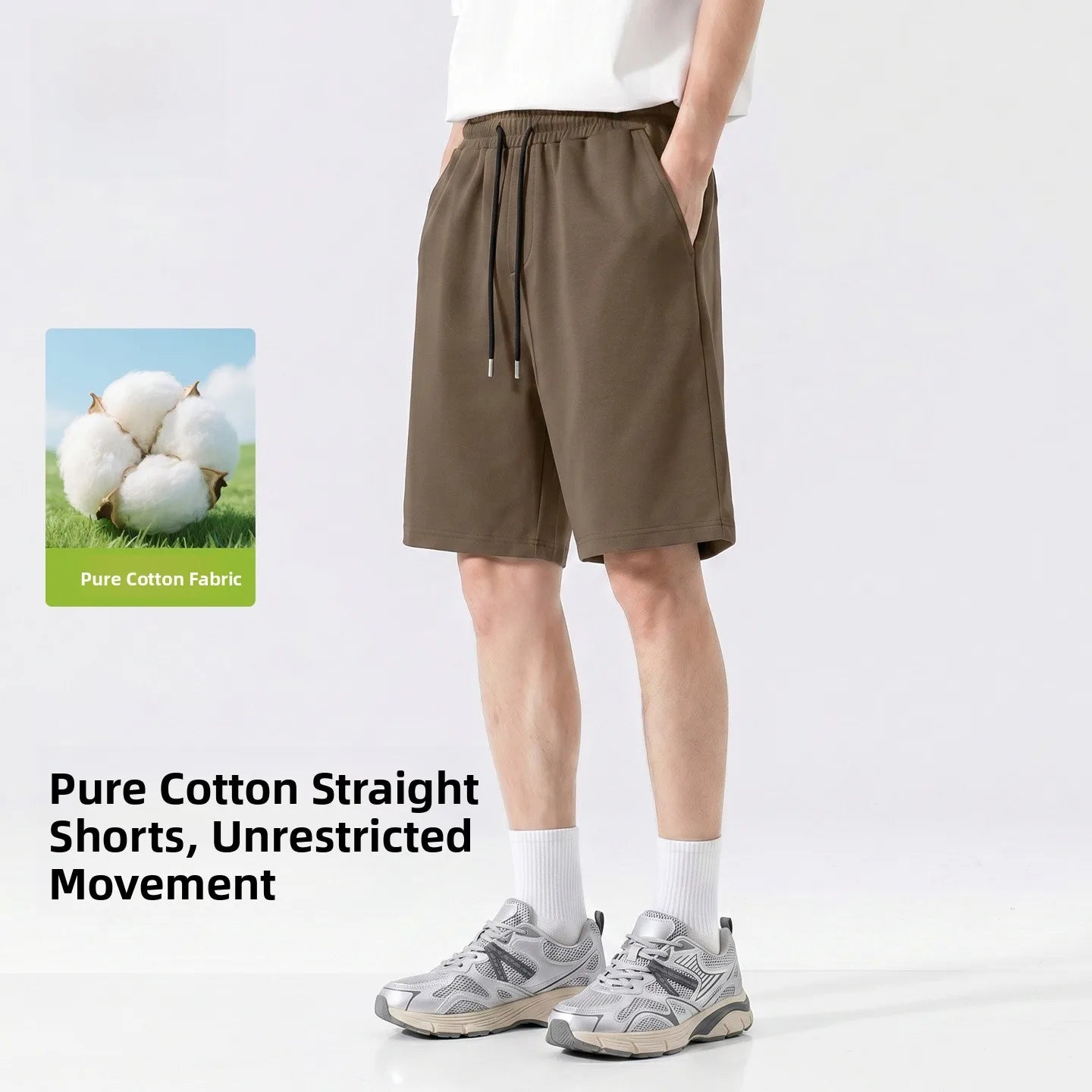 Baleno Men's Basketball Shorts Pure Cotton Sporty Casual Grey Summer Leisure Loose Fit Elastic Waist Short Length Pants