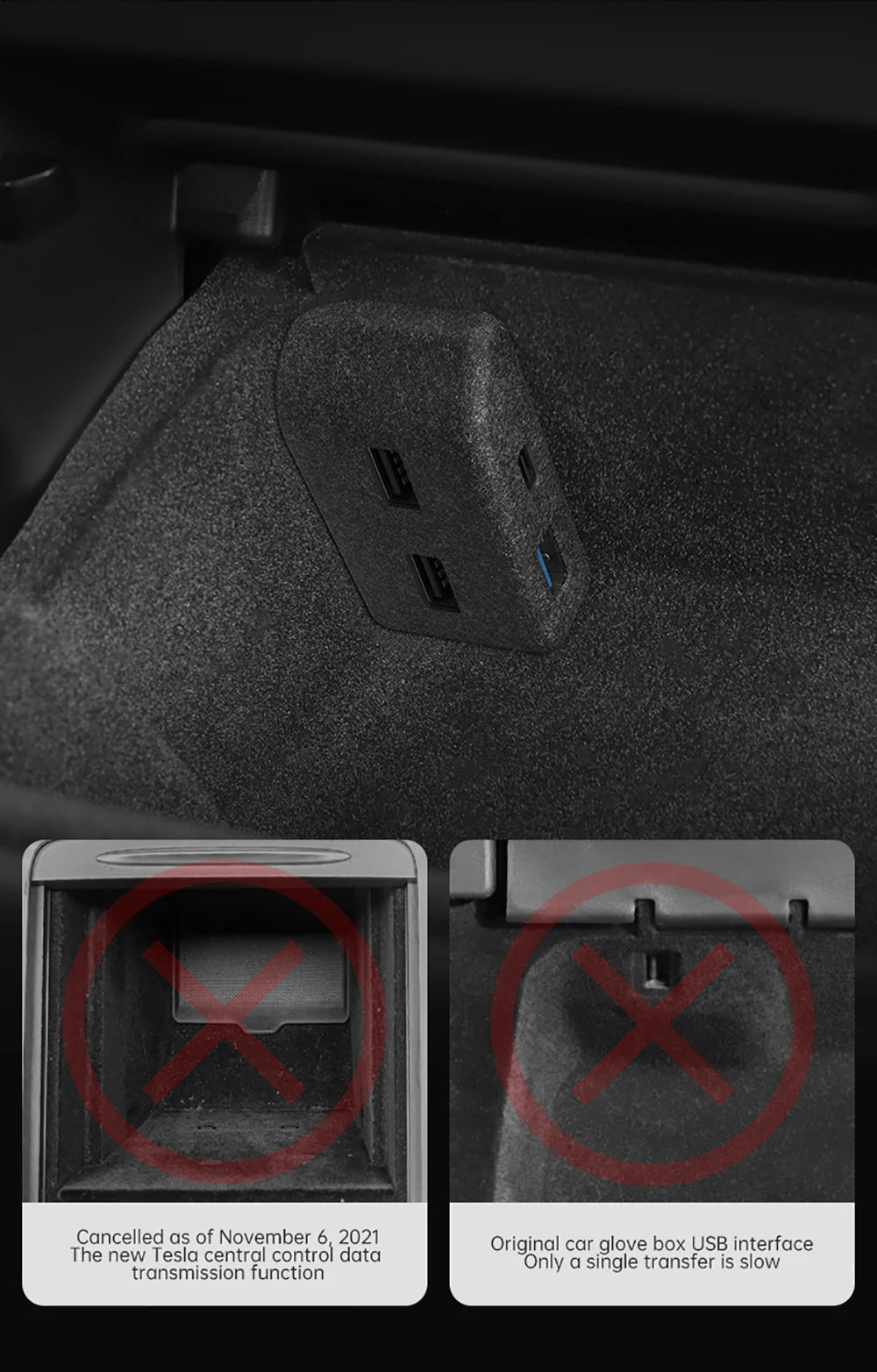 YZ Glove Box Docking Station For Tesla Model 3 Y Juniper Highland Quick Charger 4 USB Shunt Hub Flocking Adapter Powered Splitte