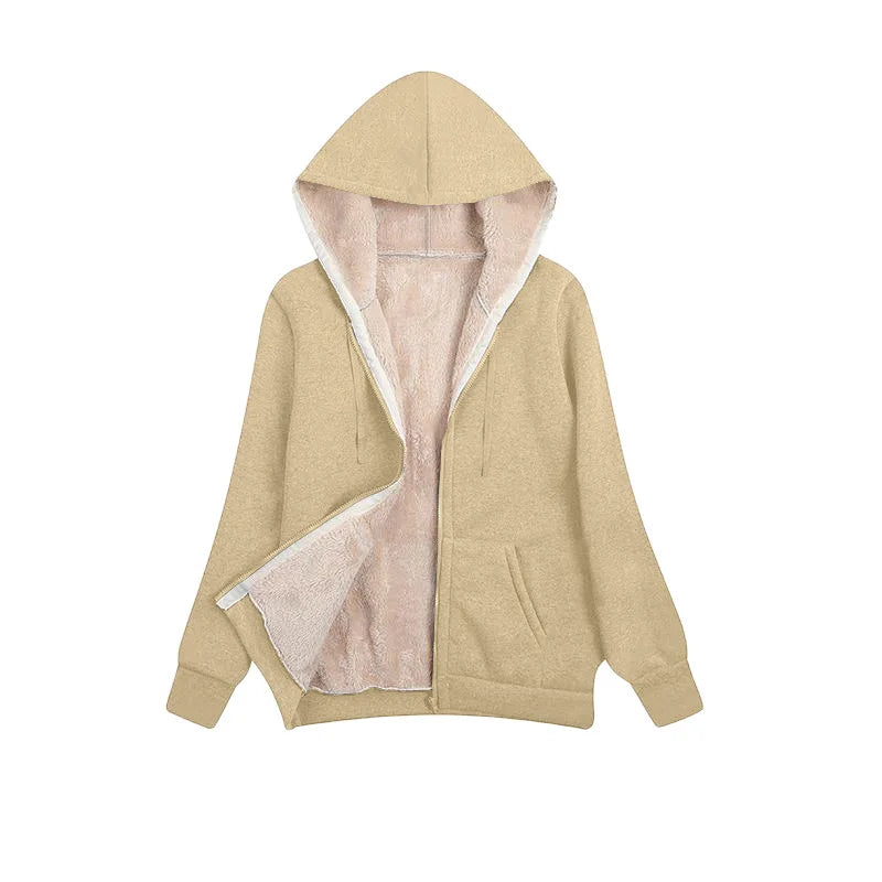 Winter Women Hooded Plush Coat Fleece Hoodies S-2XL Zipper Sweatshirt Long Sleeve Sweater Jacket