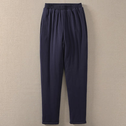 Pure Cotton High Waist Thickened Long Pants Men Women Adult Autumn Winter Warm Underwear Fleece Lined Straight Leg Trousers