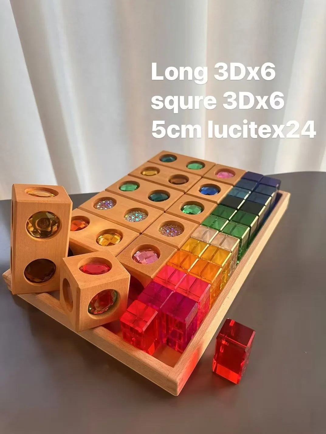 New Kids Acrylic Sparkling 6 sides 3D Gems Wooden Blocks Toy Rainbow Lucite Crystal Steps Building Play Birthday Gift
