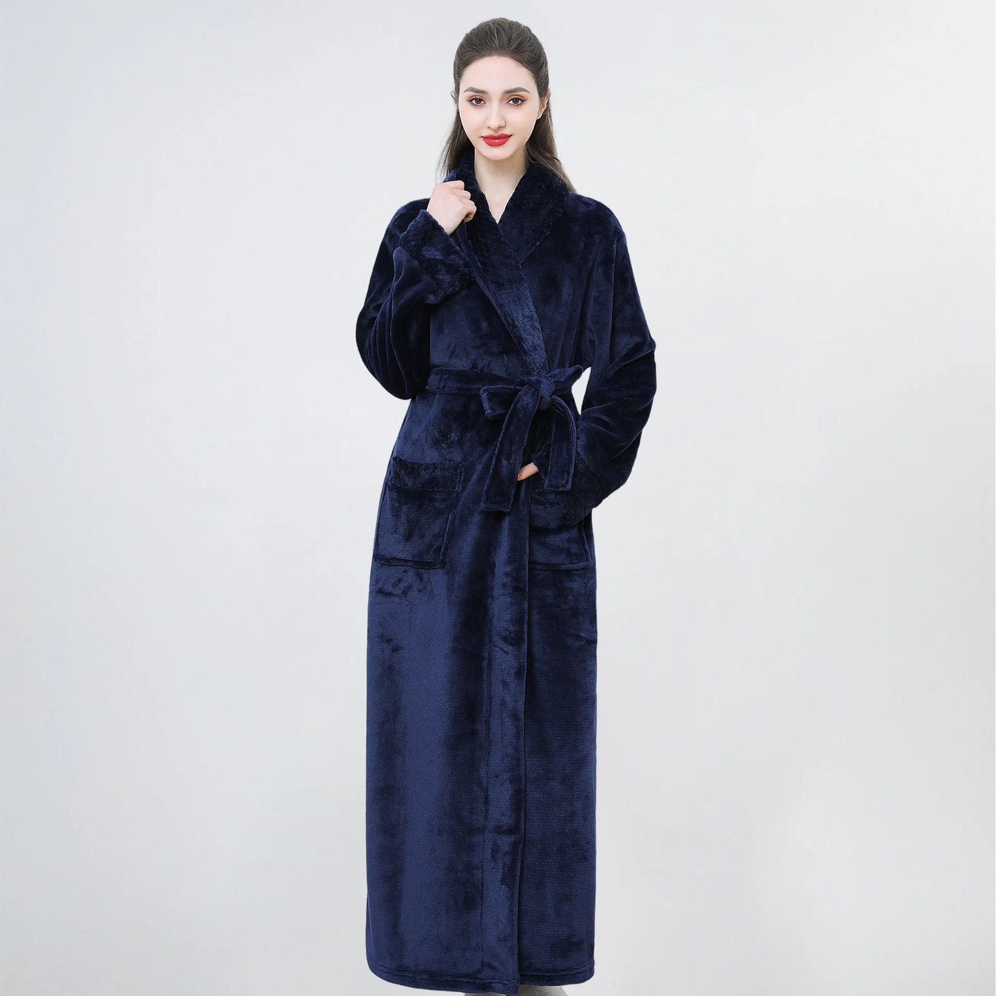 Thickened Long Ladies' Bathrobe Sleepwear Winter Warm Plush Robe Couple's Home Clothes Soft Flannel Material Comfortable Fit