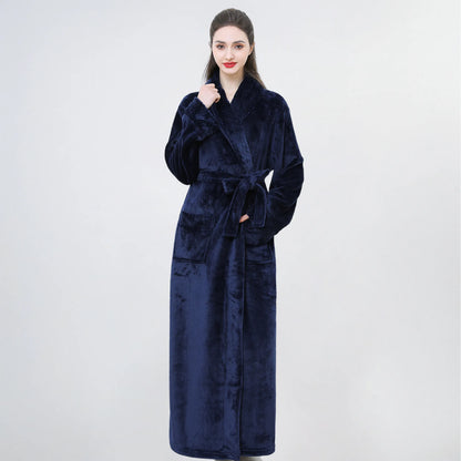 Thickened Long Ladies' Bathrobe Sleepwear Winter Warm Plush Robe Couple's Home Clothes Soft Flannel Material Comfortable Fit