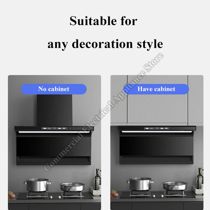 Range Hood With Voice and Waving Smart Control Low Noise Cookware Chimney Smart Sensor Kitchen Range Hood
