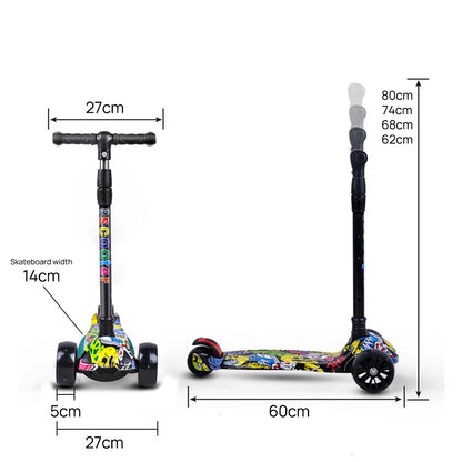 PORIYA Foldable Kids Scooter Adjustable Height Flashing LED Lights 3 Wheels Kick Push