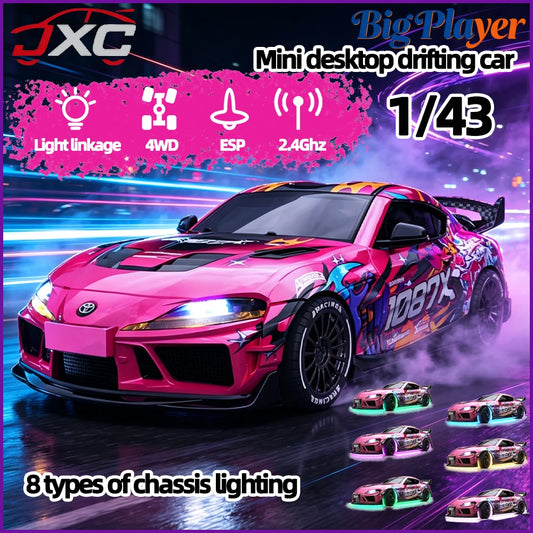 JXC 1:43 Mini 4WD RC Drift Car Supra SP4301 2.4GHz Remote Control with Gyroscope Adjustable Speed Cool LED Light Toy Gift