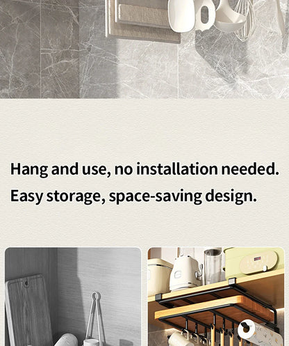 Installation-free Kitchen Cabinet Under Shelf No-Punch Large Capacity Storage Board Pot Cover Holder Towel Tissue Storage Rack