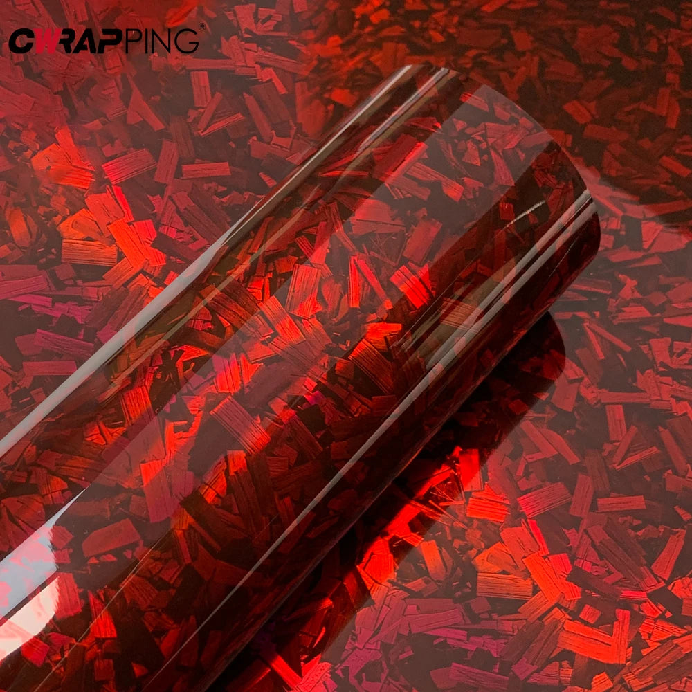 Car Decorating 145cmx300cm Tuning Auto Accessories Laser PET Forged Carbon Wrap Self-Adhesive Rainbow Red Carbon Fiber Vinyl