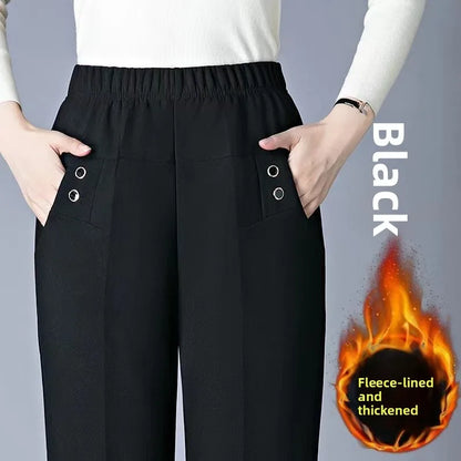 Women's Fleece Lined Loose Straight Leg Elastic Waist Casual Pants Thickened Autumn Winter New Style Cotton Sheepskin Velvet