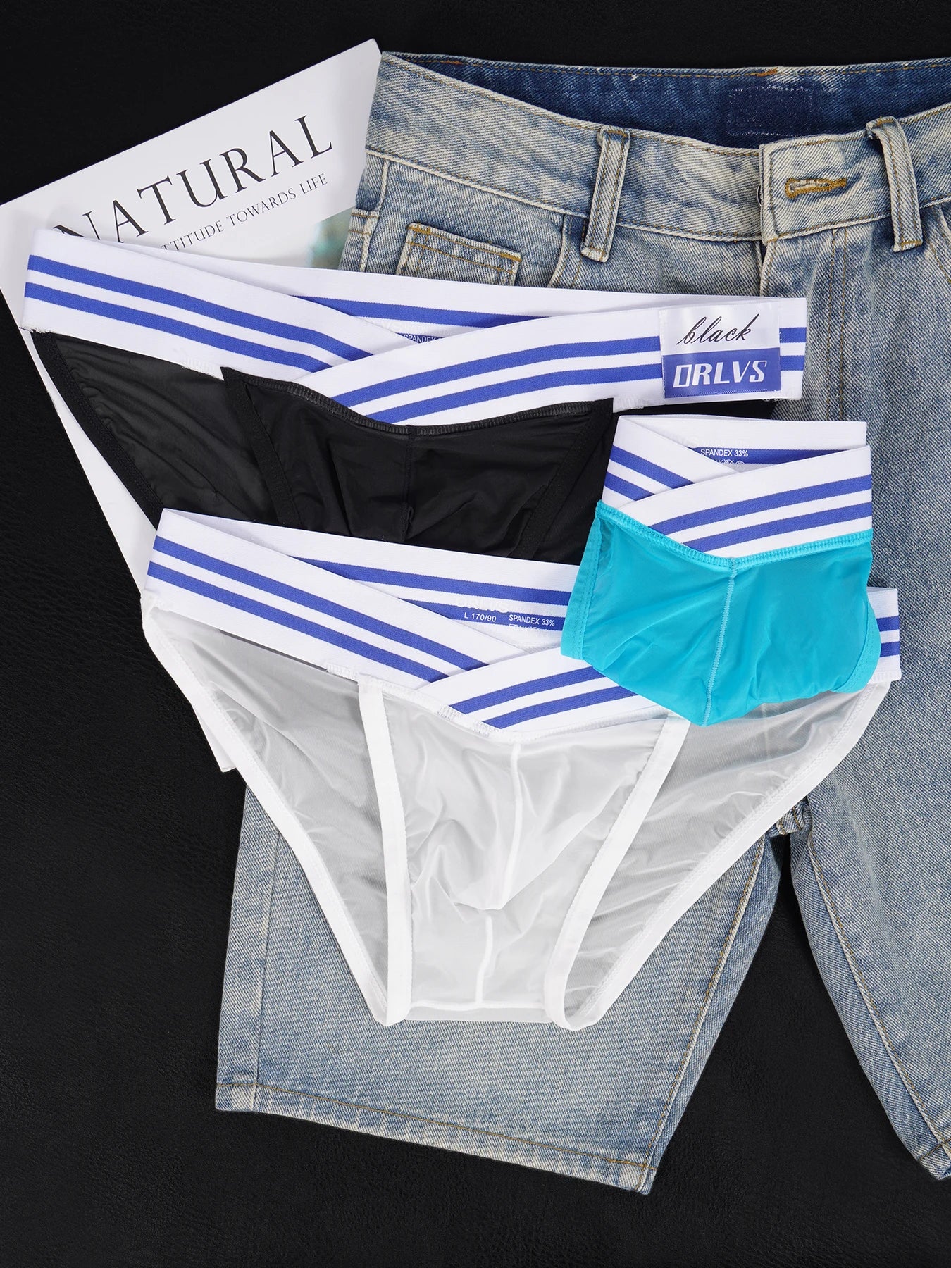 3 PCS Men's Ice Silk Ultra-Thin Barely-There Mesh Sheer Briefs, Striped V-Shape Elastic Waistband Summer Daily Commute Underwear
