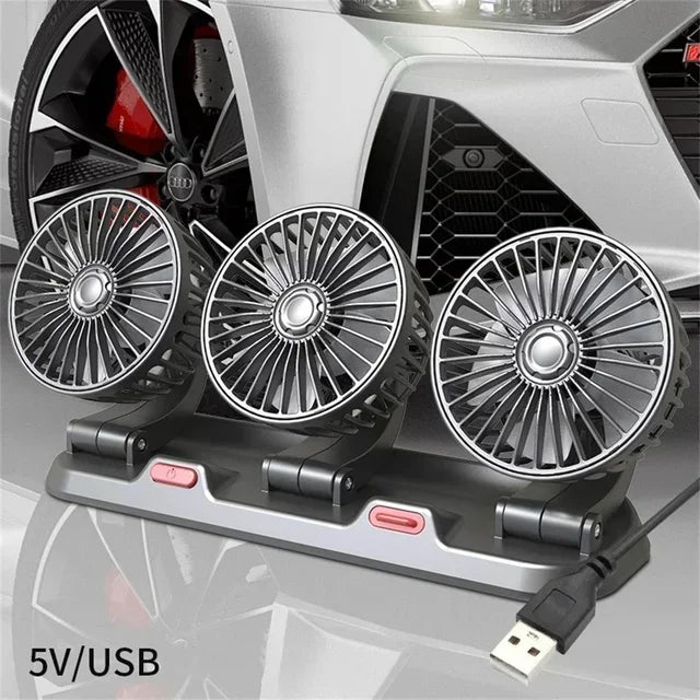 360° Adjustable Car Fan with 1/2/3 Heads Electric Air Circulator USB/12V/24V Silent Fan for Home Desk Office Car RV Truck
