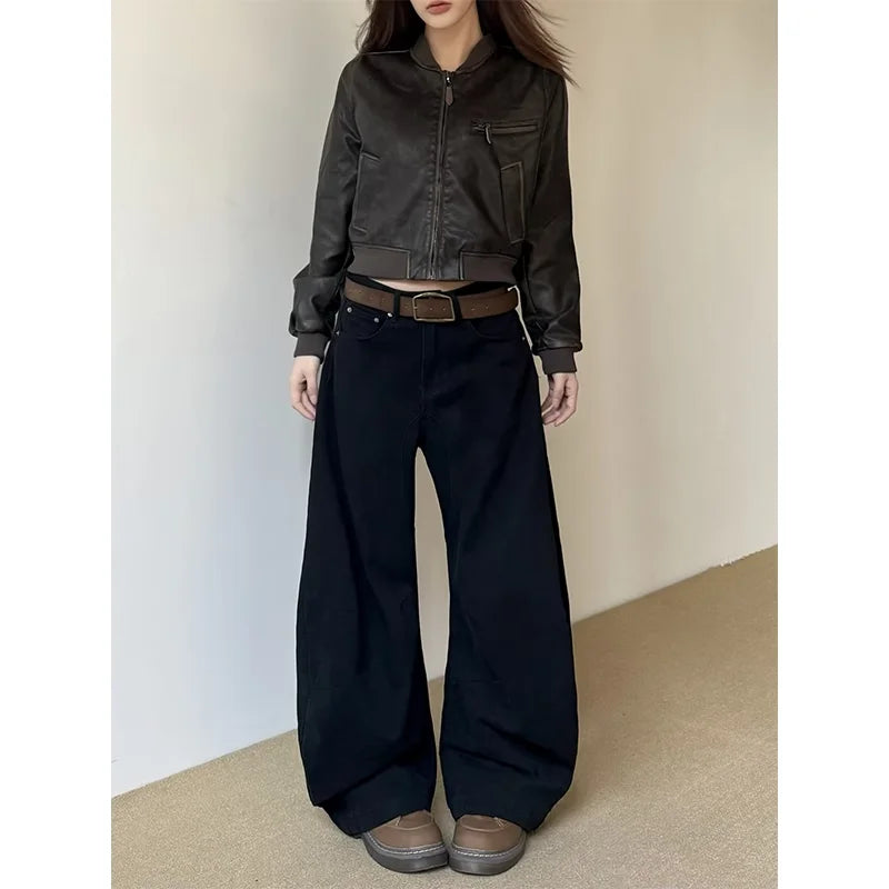 Retro American Knife Design Wide Leg Jeans Loose Fit Slimming High Street Style for Men And Women Autumn New Arrival