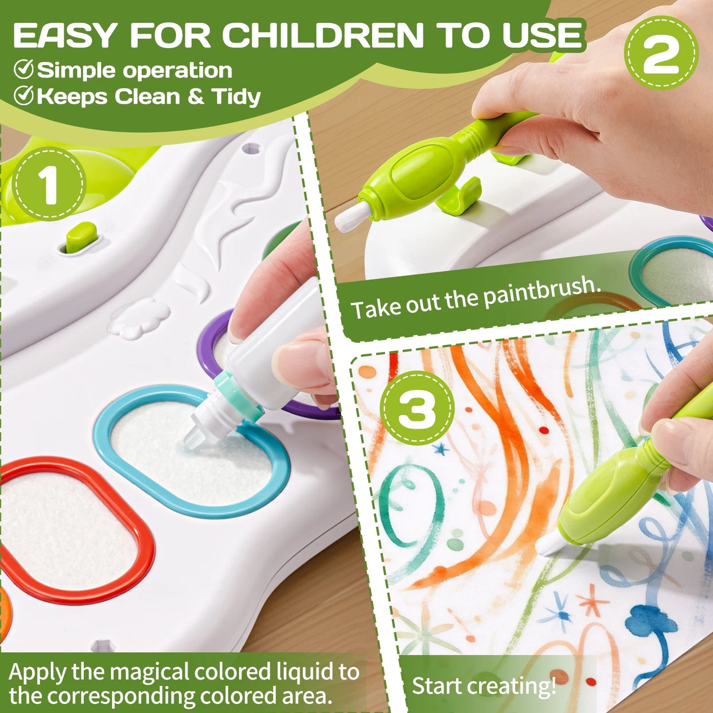 Kids Mess-Free Drawing Paint Palette, Non-Toxic Educational Toy for Children, Safe for Skin and Clothes, Ideal for Home & School