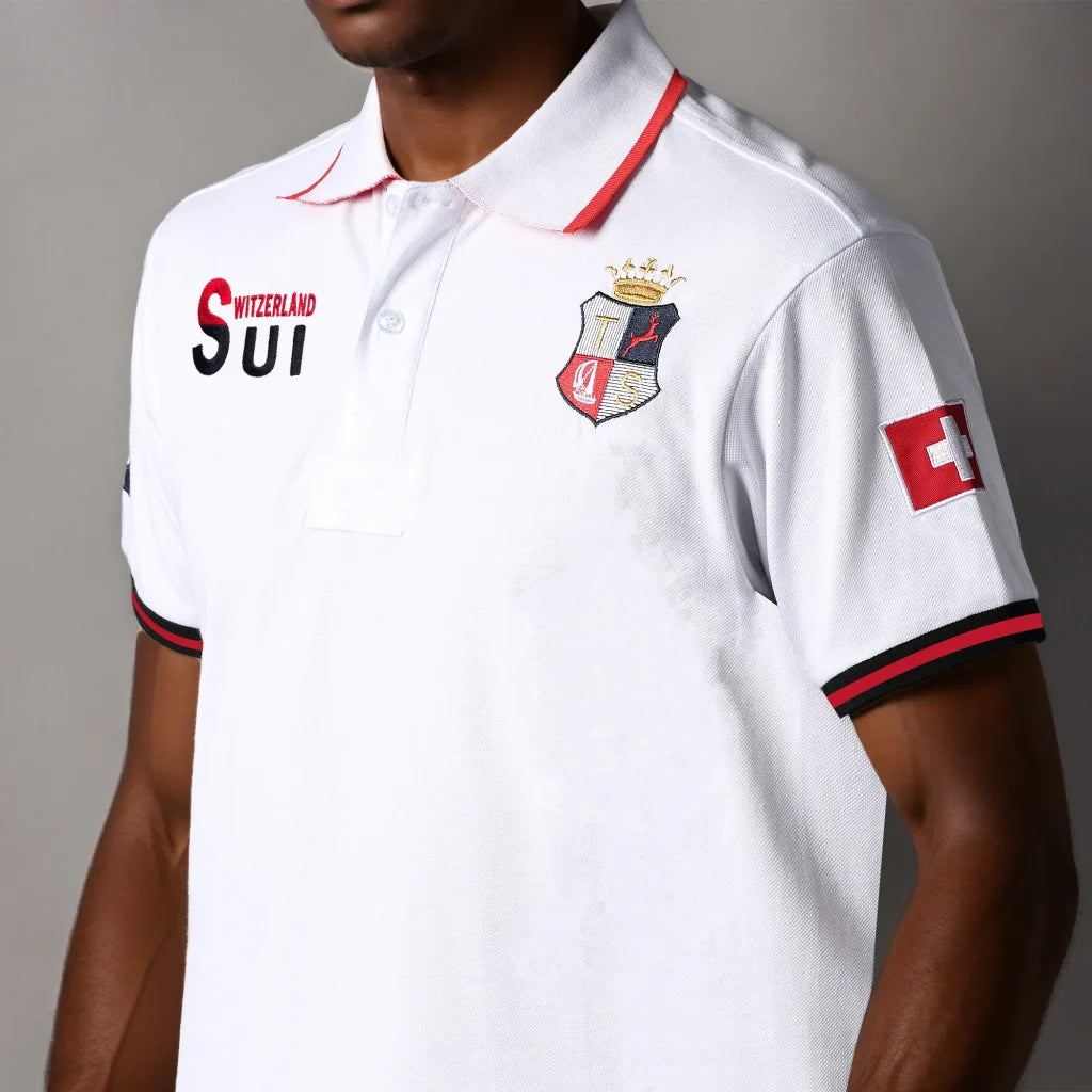 New Swiss Polo Shirts Men Short-Sleeved Polo Collars Fashionable Casual Sporty High-End Pure Cotton Micro Elastic Embroidery