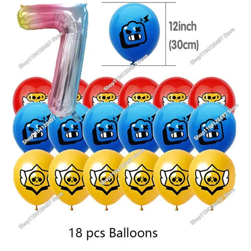 Anime Game Theme Party Supplies Flag Pull Banner Cake Topper Balloon Set Kid Girl Boy Happy Birthday Party Baby Shower Decor
