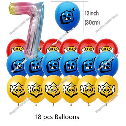 Anime Game Theme Party Supplies Flag Pull Banner Cake Topper Balloon Set Kid Girl Boy Happy Birthday Party Baby Shower Decor