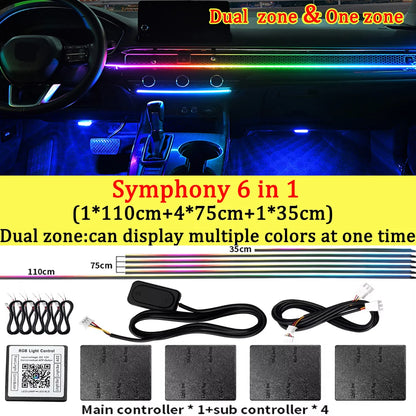 10/14/18/22 in 1 Dual Zone Hidden Acrylic RGB 64/213 Color Symphony Streamer Auto Interior Car Ambient Light Kit APP Control 12V
