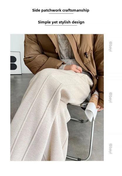 Thickened Fleece Wide Leg Pants High Waist Trousers for Women Casual Autumn Winter Slimming Warmth Pants Korean Style
