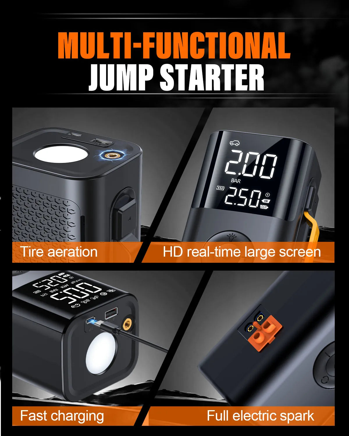 Car jump starter 6000A Jump Starter 150PSI Air Pump Multifunctional Tire Inflator Power Bank Lighting for Car