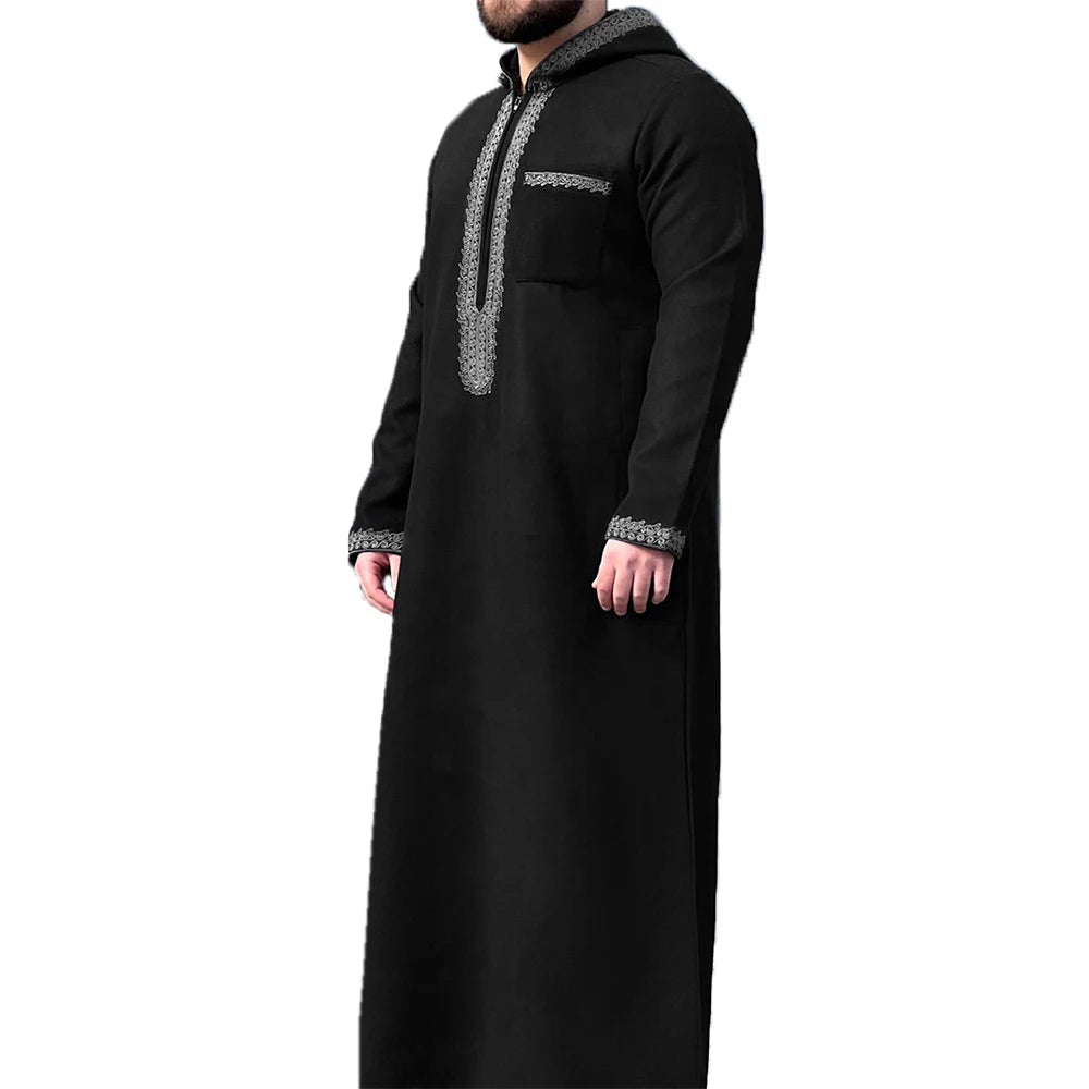 Men's Loose Hooded Moroccan Clothing Robe Men Luxury Embroidered Long Sleeve Abaya Middle East Juba Tobe Muslim Traditional Robe