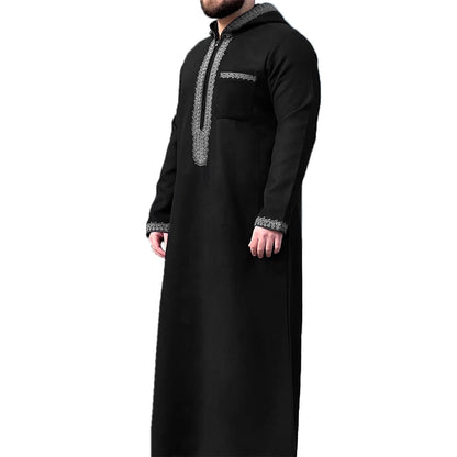 Men's Loose Hooded Moroccan Clothing Robe Men Luxury Embroidered Long Sleeve Abaya Middle East Juba Tobe Muslim Traditional Robe