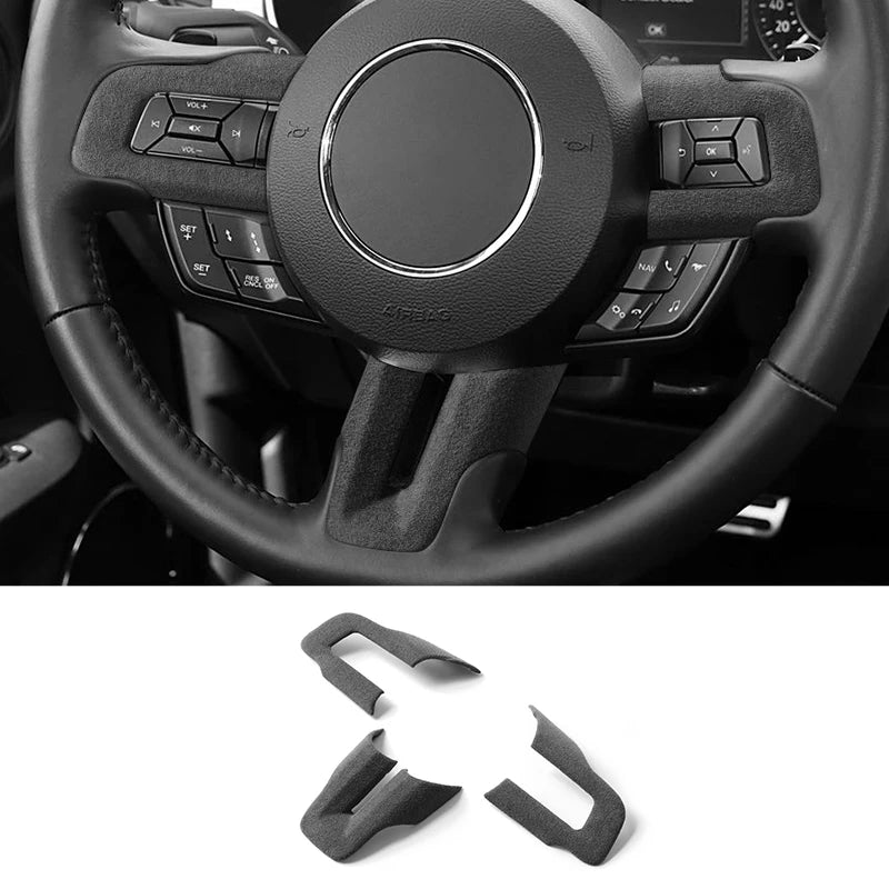 Made of Alcantara For Mustang Steering Wheel Panel Decorative Strips Trim Frame Sticker Car Premium Interior Tuning Accessories