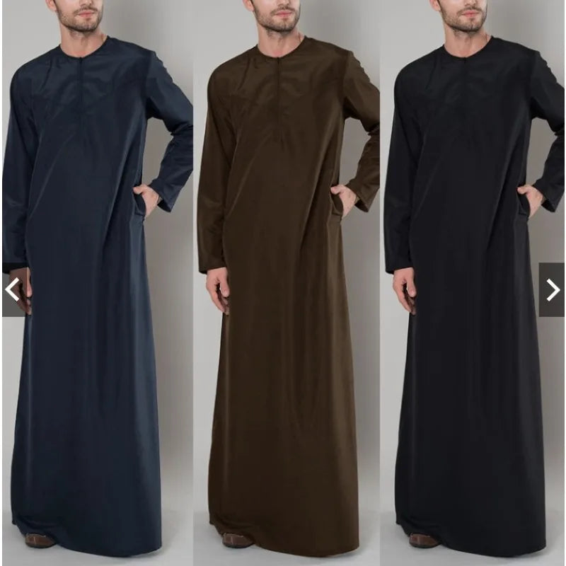 2025 New Muslim Arab Dubai Mens Loose Robe Zipper Shirt Ethnic Clothing