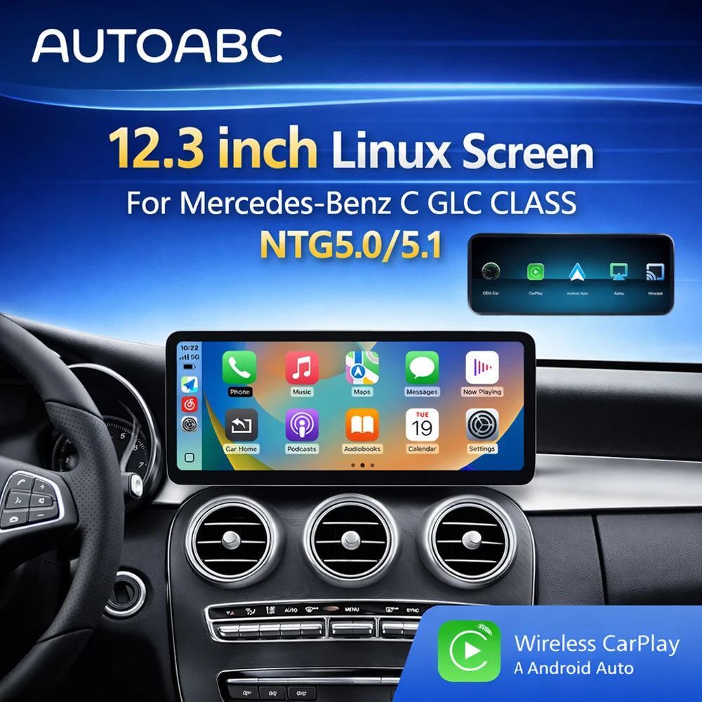 2400×900 12.3“ Ultra-thin Multimedia Touchscreen Wireless CarPlay Android Auto For Mercedes-Benz W205 X253 GLC C Class W447 BT